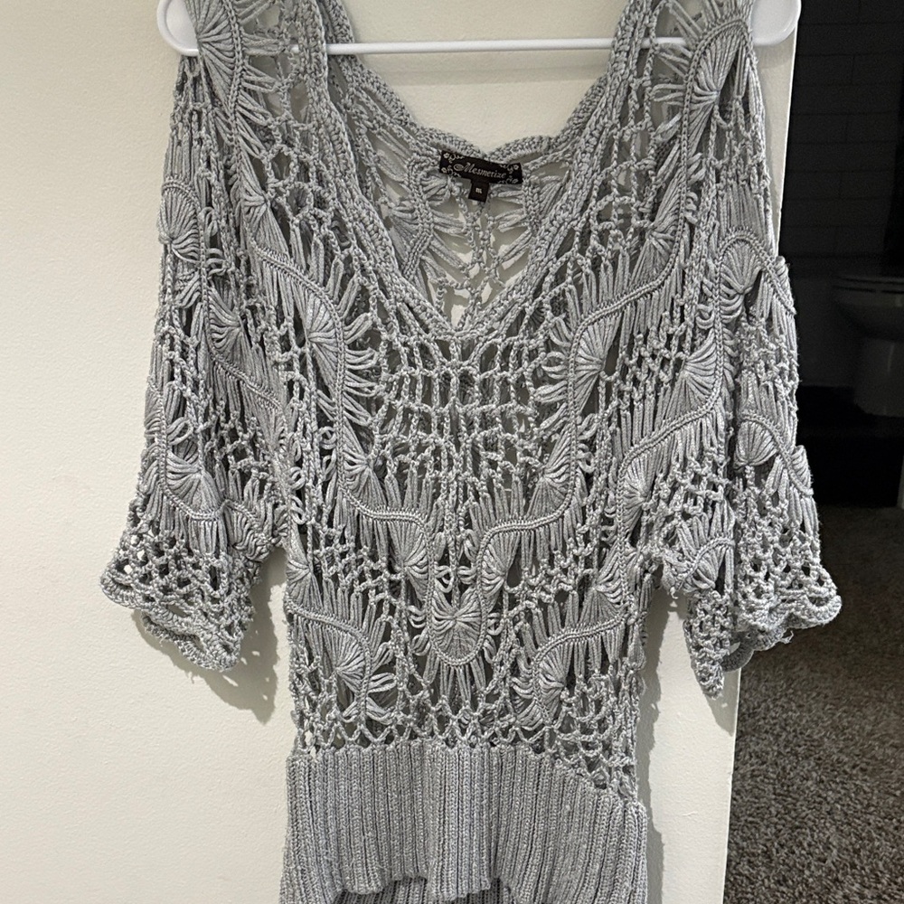 Tumblr y2k Gray Crochet Midi Dress